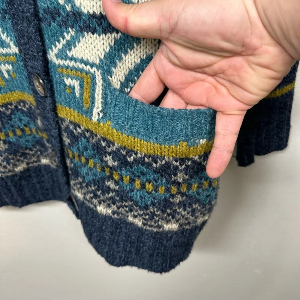 Royal Robbins Womens S Blue Fair Isle Chunky Knit Hooded Cardigan Pockets Boho - Picture 4 of 7